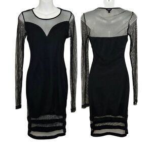 Guess Fishnet Mesh Long Sleeve Bodycon Knee Length Dress Size M